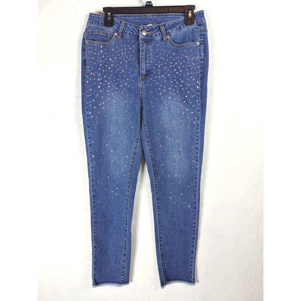 2/$30 Soft Surroundings Blue Bedazzled Rhinestone Skinny Jeans Size 8